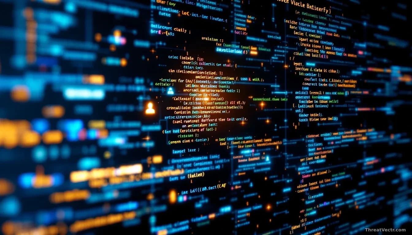 A digital montage of AI technology identifying vulnerabilities in software code