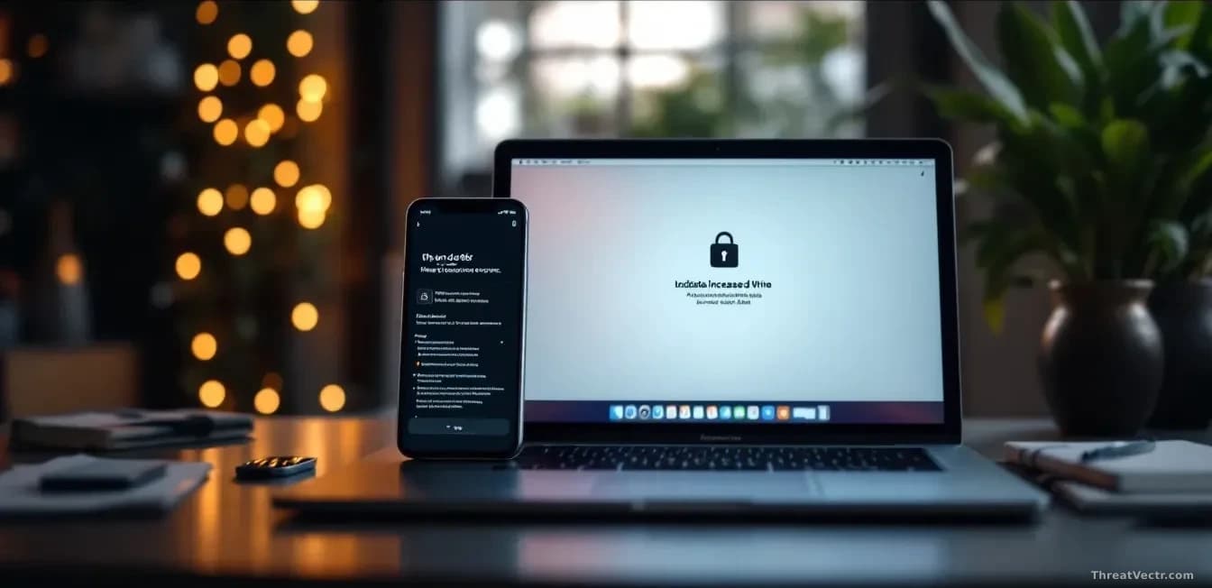 Apple devices like iPhones and Macbooks receiving updates, symbolizing increased security measures