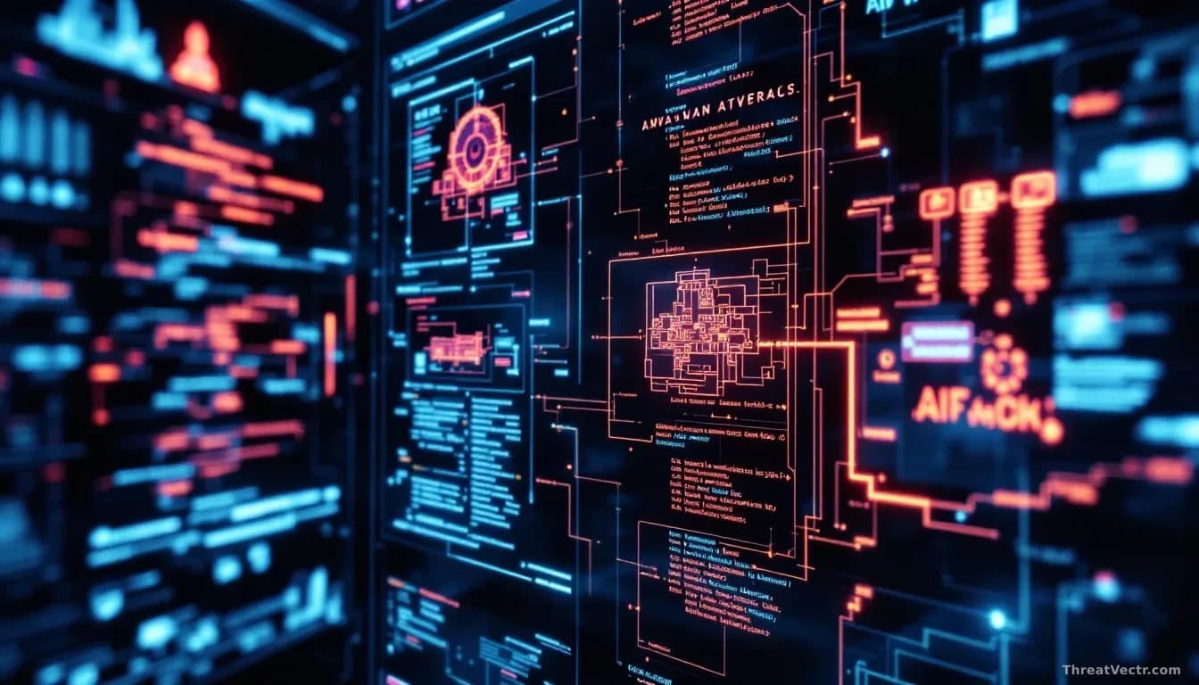 Multiple AI model interfaces displayed side-by-side, each showing incomplete malware analysis chains with broken connections and missing conclusions, industrial