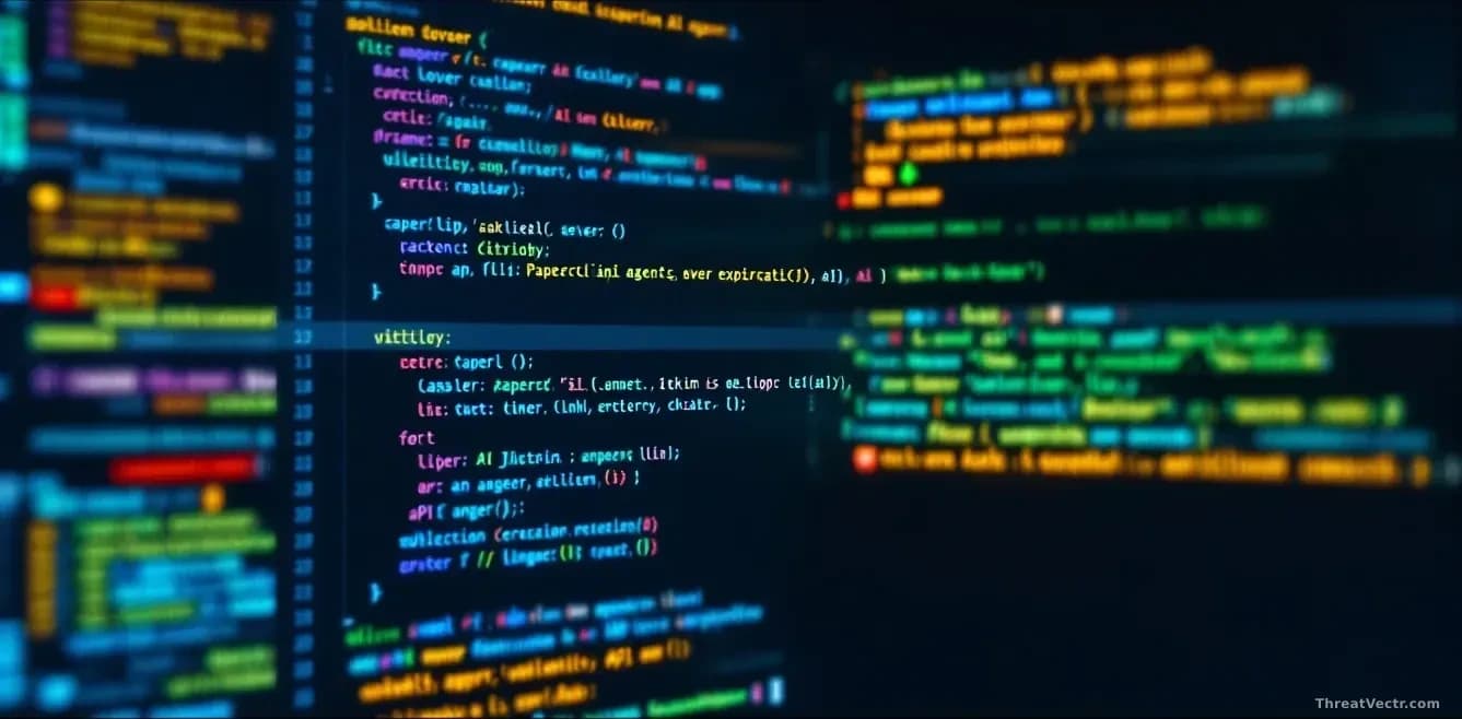 A developer's terminal window showing Paperclip AI agent code execution, with command-line inputs and server responses visible, overlaid with vulnerability indi