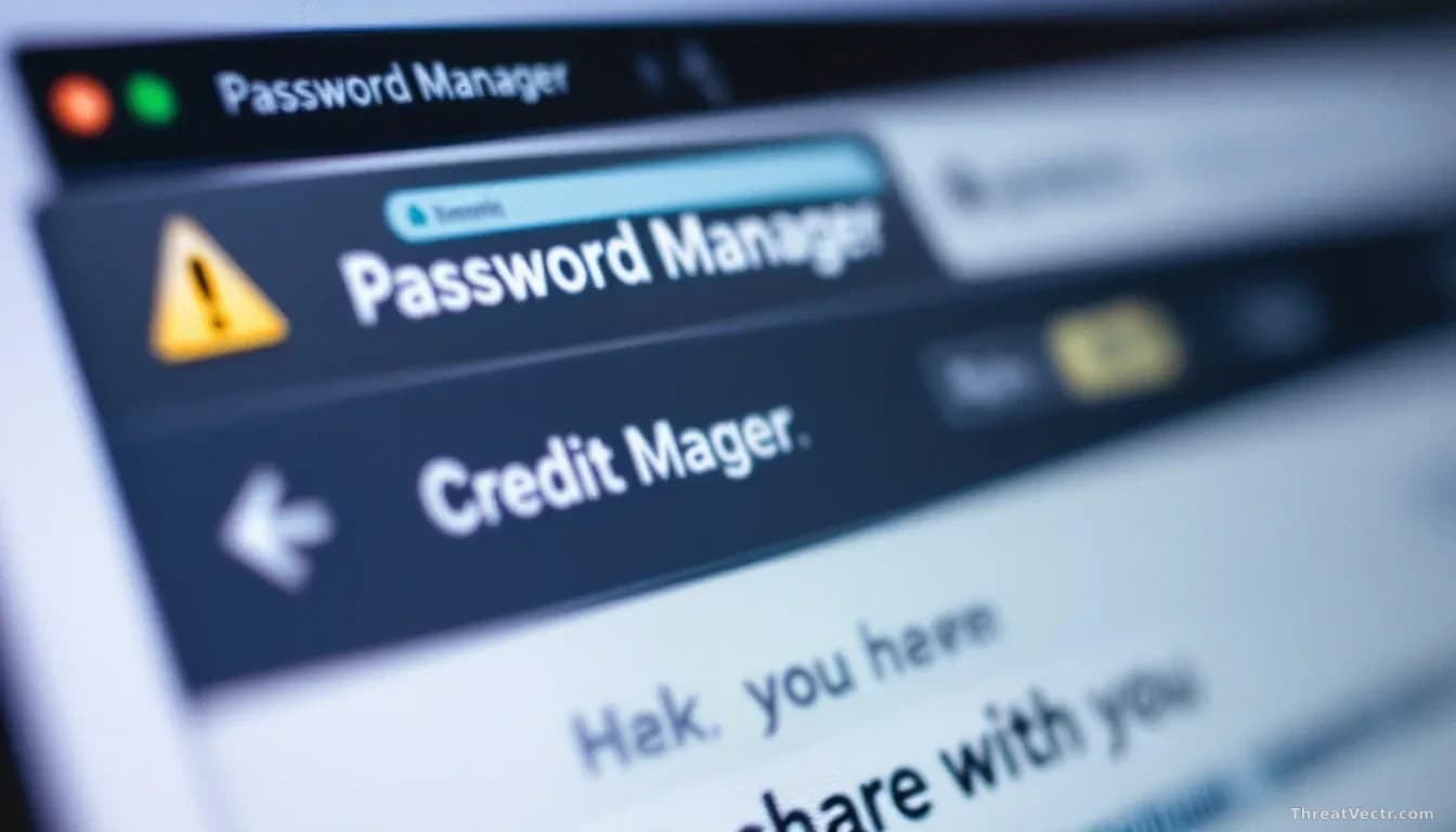A web browser window with a password manager extension visible in the toolbar, its icon displaying a warning indicator while credential fields are shown being a