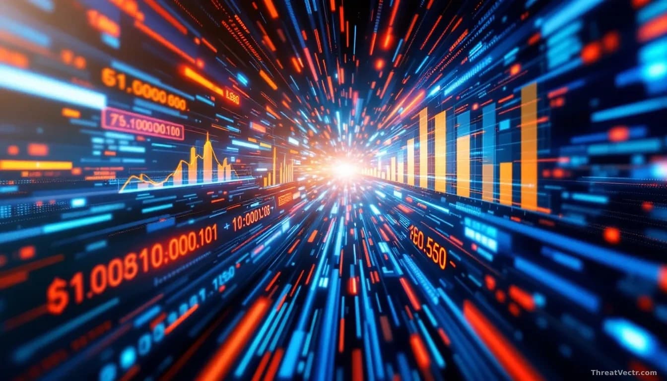 A cloud security dashboard rapidly cycling through thousands of failed login attempts and vulnerability scans, progress bars filling at inhuman speed, red alert