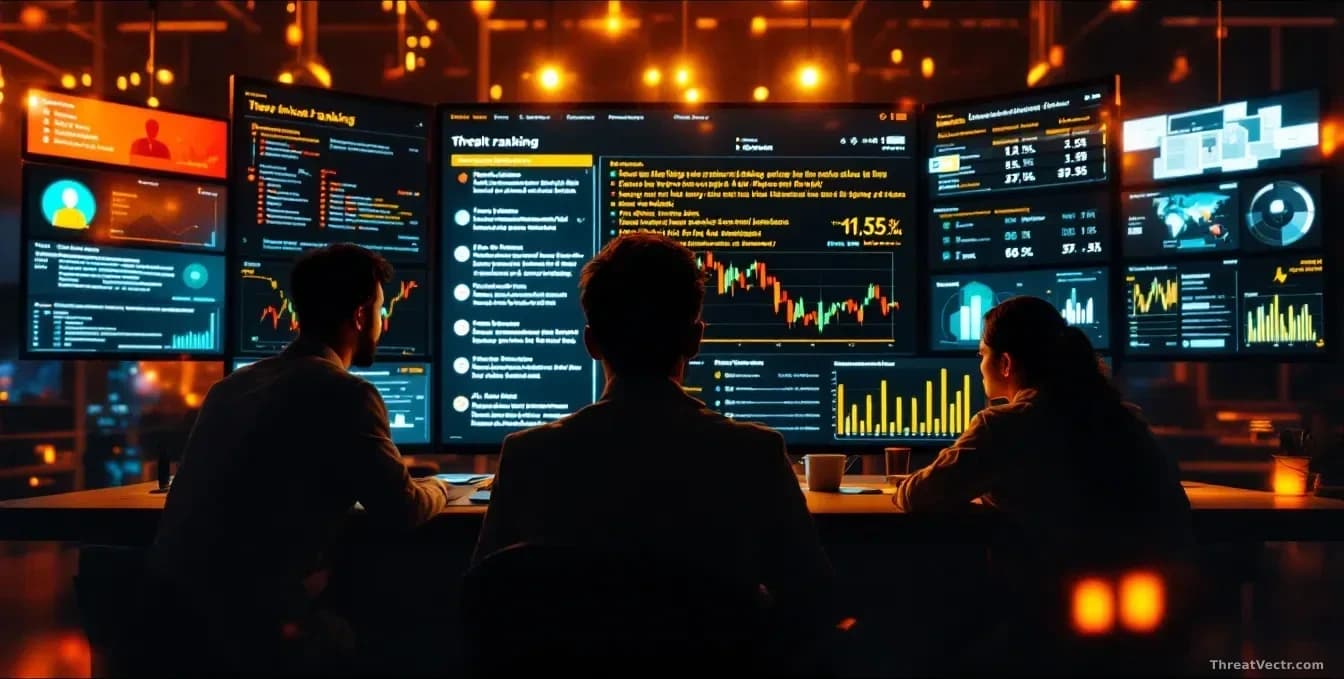 A security industry threat ranking list being updated with real incident data, AI agent threats and prompt injection risks prominently displayed, researchers an