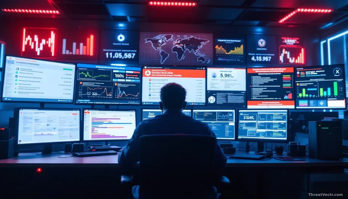 Federal cybersecurity operations center with urgent alert banners across multiple screens displaying NetScaler vulnerability information, patch deployment timel