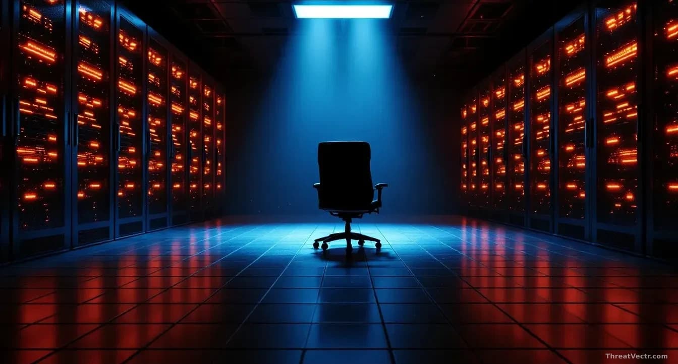Illustration: A dimly lit server room with rows of blinking rack-mounted hardware