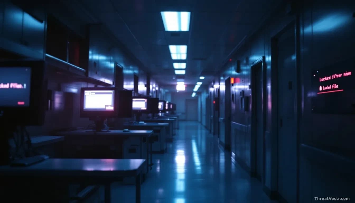 Illustration: A dimly lit hospital corridor at night