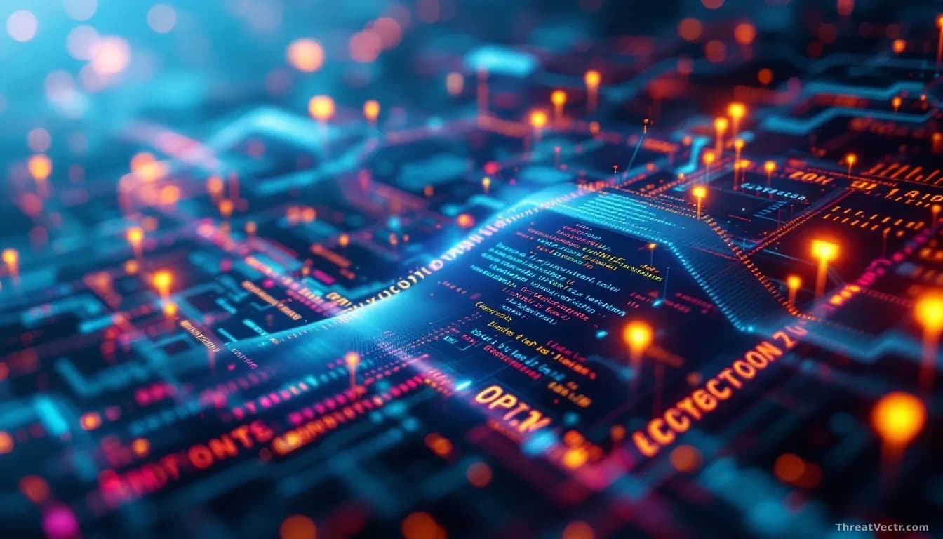 an abstract image of a digital supply chain with a malicious code hidden within