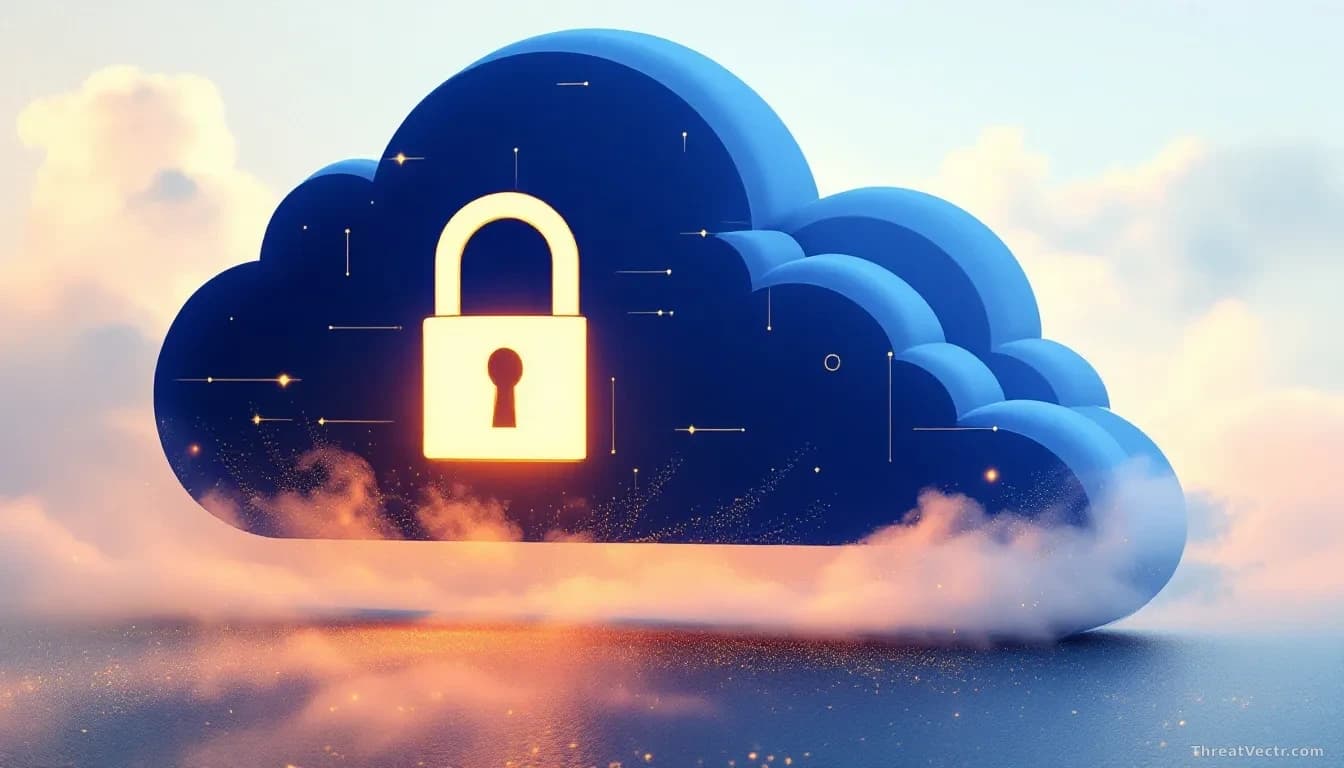An illustration of a cloud with a digital lock being opened, symbolizing a security breach