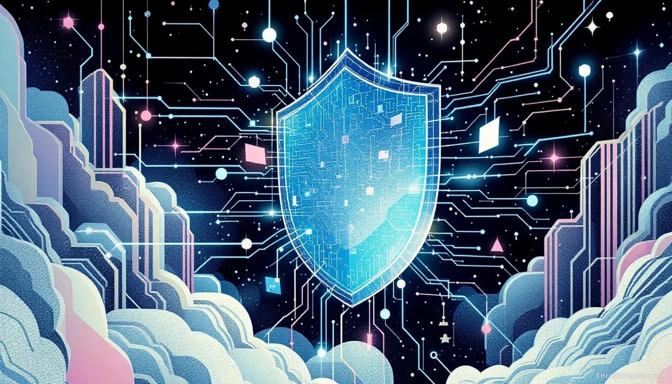A digital shield being breached by cyber threats