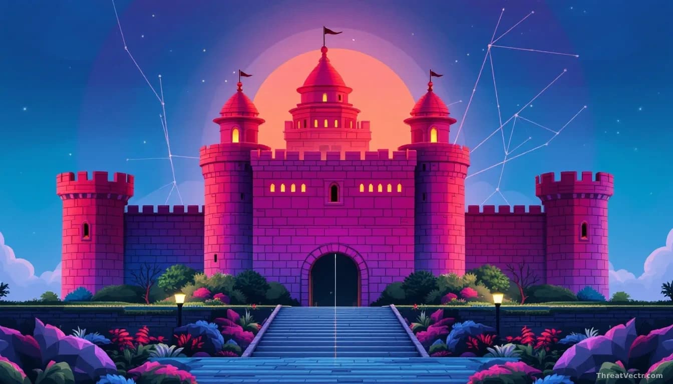 A digital fortress being breached by phishing hooks targeting Microsoft 365