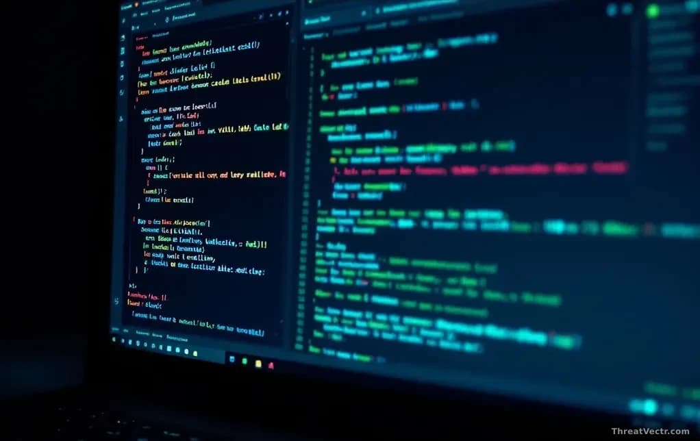 A computer screen displaying an opened email in a webmail interface, with malicious code invisibly executing in the background, represented by subtle system pro