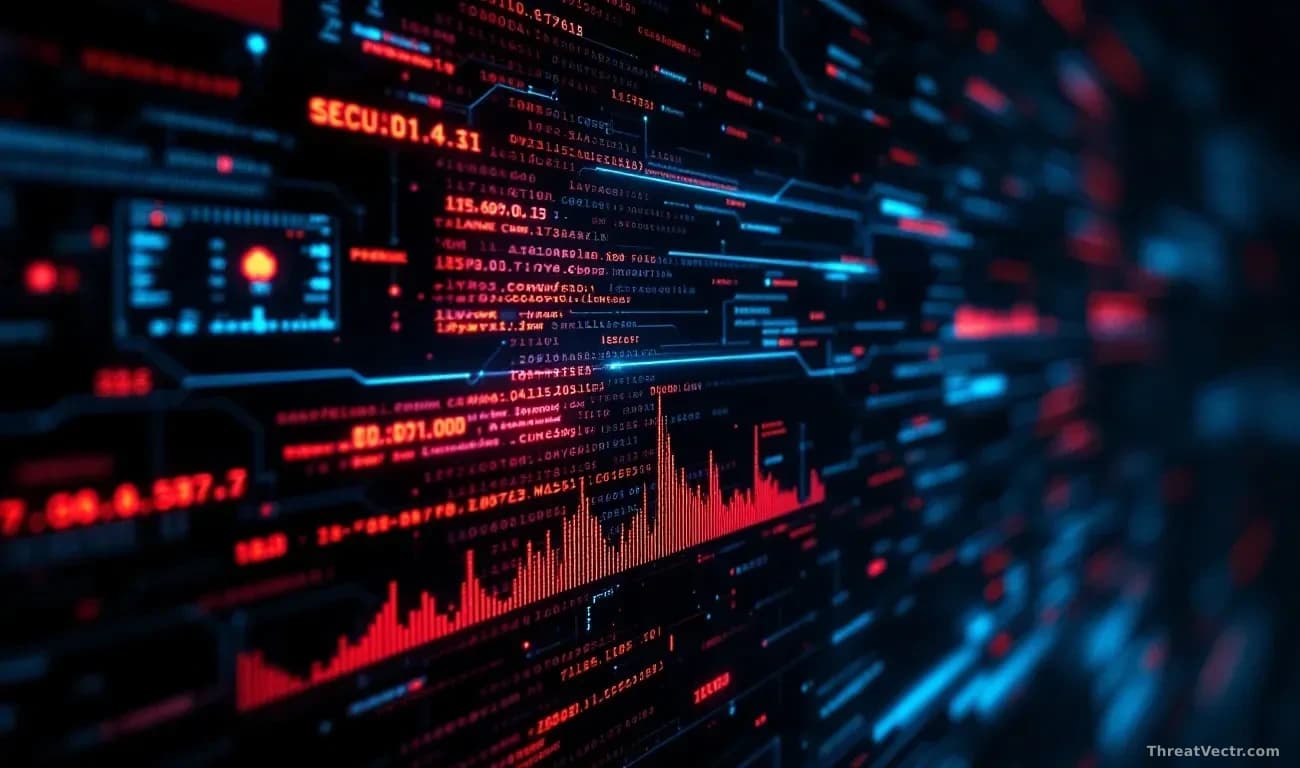 An AI platform interface with a visible security patch being applied, but corrupted data patterns lingering in the background system memory