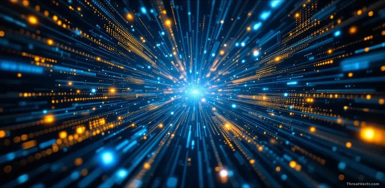Data flowing through a network visualization, with most streams being filtered and redirected, showing selective routing of information through intelligent pipe