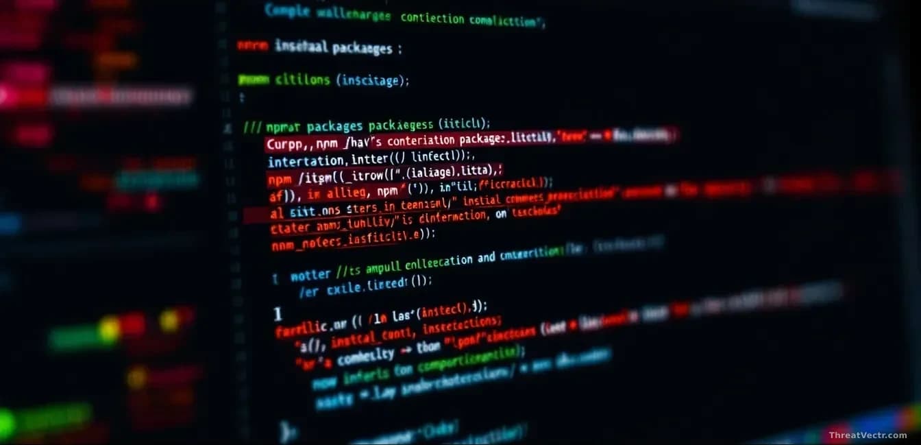 A developer's terminal window showing npm package listings with multiple entries highlighted in red, illustrating how a single compromised package spawned infec