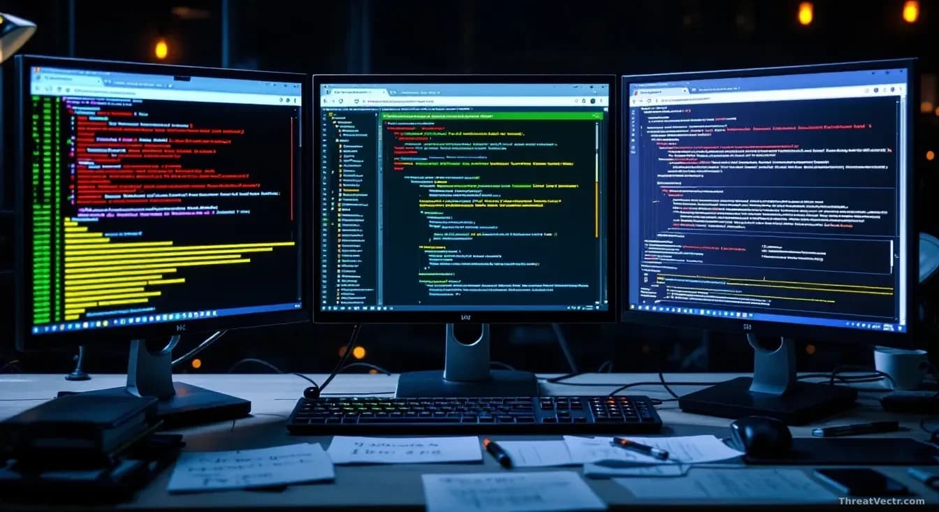 A security researcher's workstation showing three different web browser windows open side-by-side, each displaying data extraction alerts and warning messages,