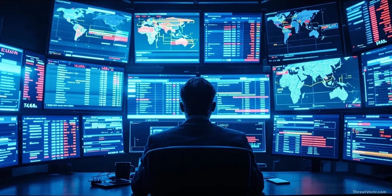 Bank transaction records displayed on multiple screens in an investigation room, with highlighted suspicious transfer patterns and wire traces connecting to dif