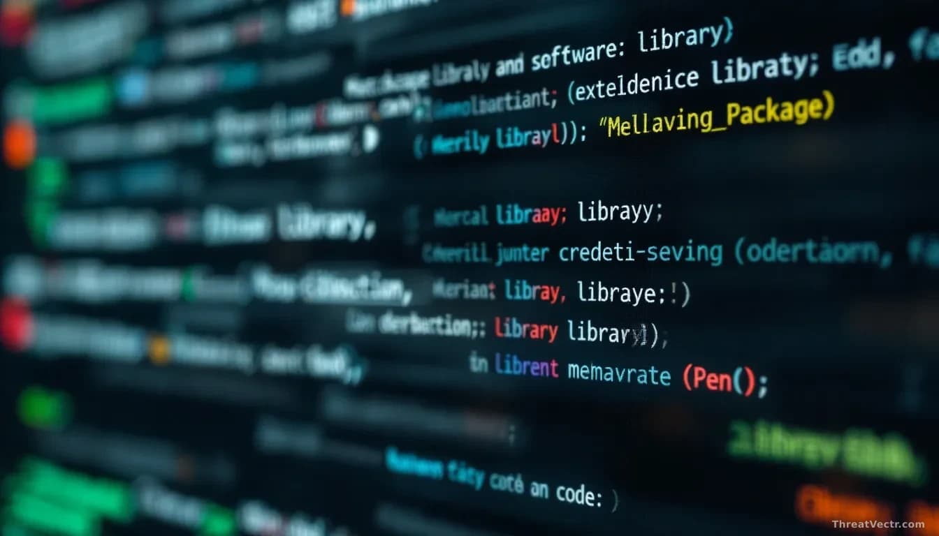 A software repository package listing showing nearly identical library names with subtle misspellings, with one package highlighted as malicious and credential-