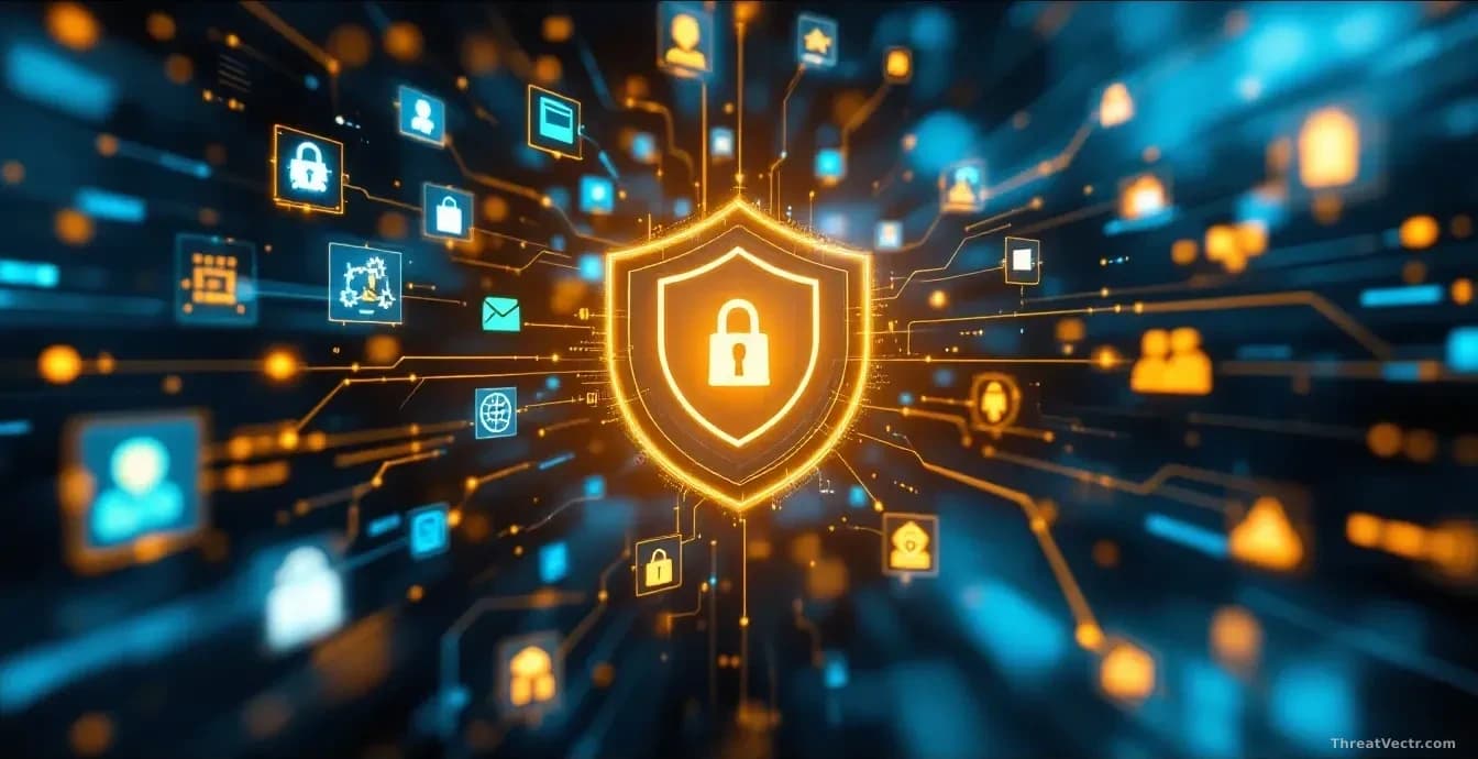 A corporate acquisition scene with security product icons and AI model testing workflows merging into a single unified platform interface, representing consolid