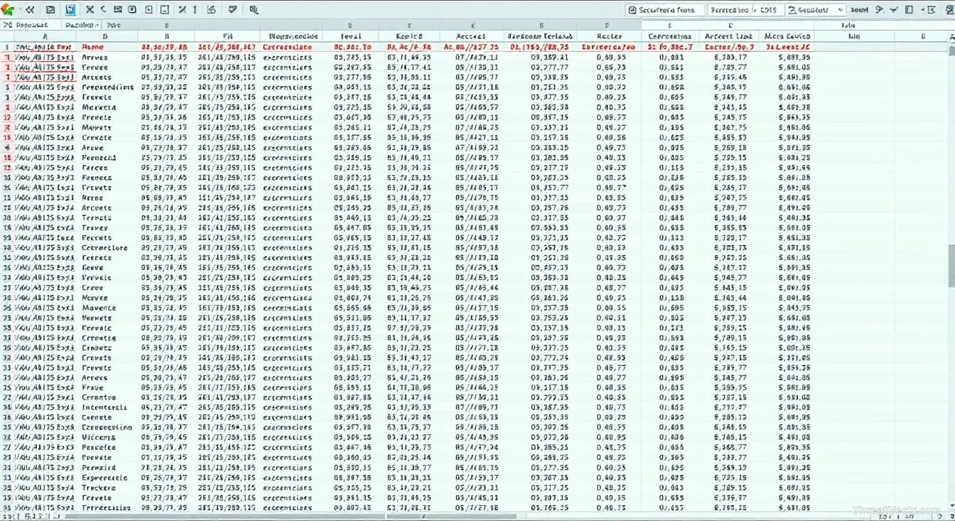 A security researcher's workstation displaying a spreadsheet with thousands of rows of tracked AWS credentials, with expiration dates and access levels highligh
