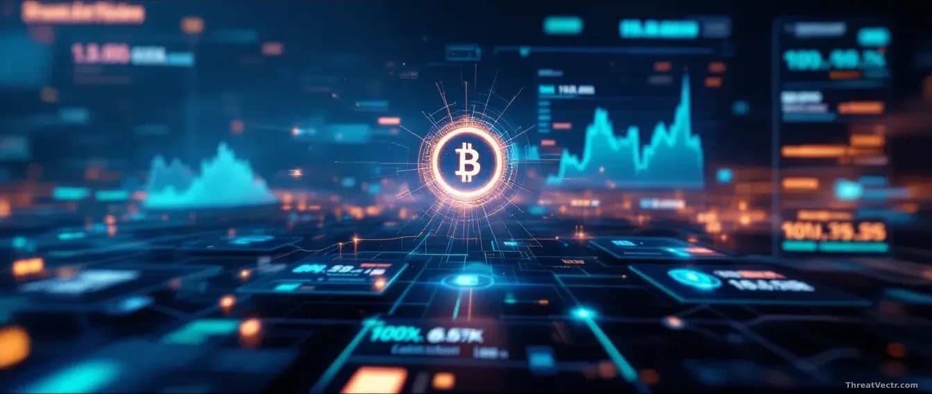 Blockchain network interface showing token price chart spiking 100x in minutes, then collateral liquidation cascade, validator nodes displaying rollback and cha