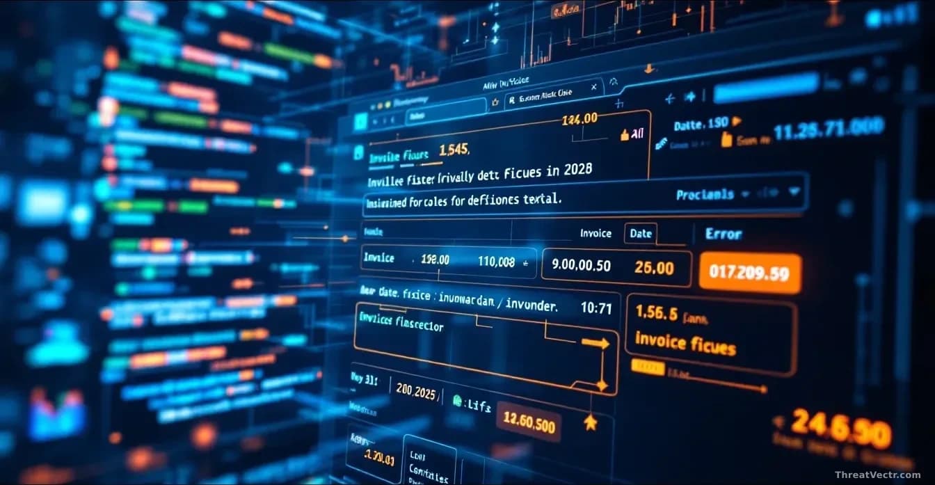 An email client open with a message displayed, invisible text overlay illustrated through technical visualization, an AI summarization panel showing manipulated