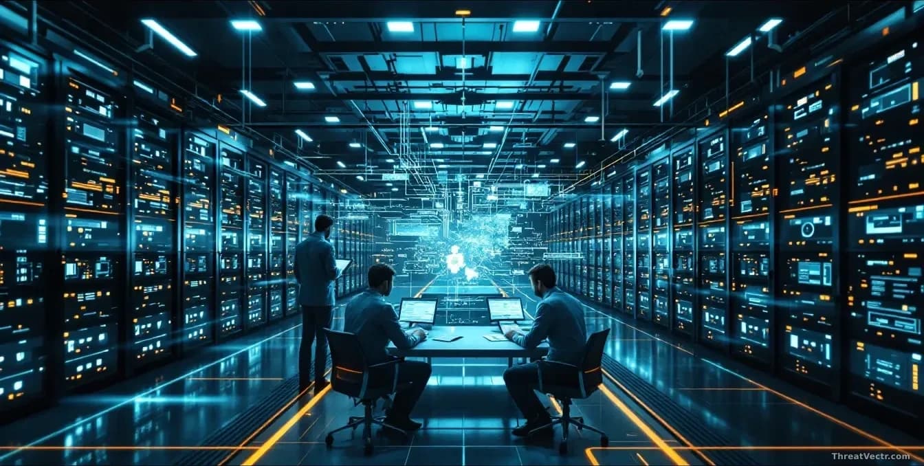 A government geospatial data center with map servers and portal systems, security researchers analyzing code vulnerabilities in the open-source mapping applicat