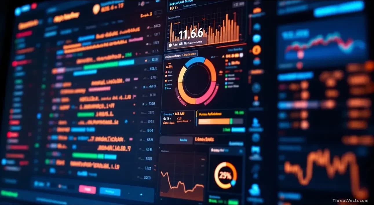 A bug bounty platform dashboard showing hundreds of vulnerability reports being submitted and processed simultaneously, with AI-generated findings marked distin