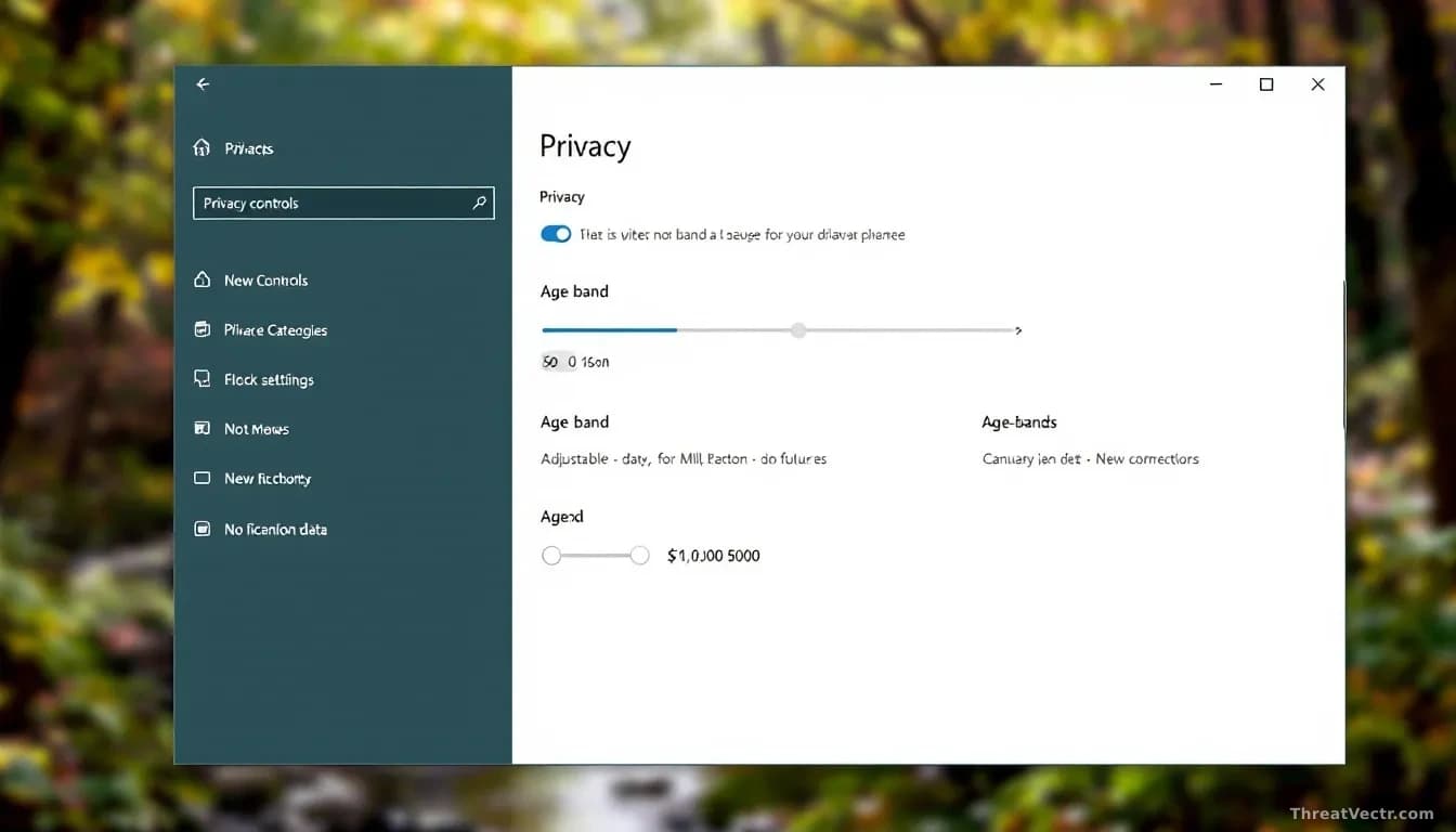 A Windows settings panel showing privacy controls with age-band categories displayed as adjustable slider options, no personal identification data visible