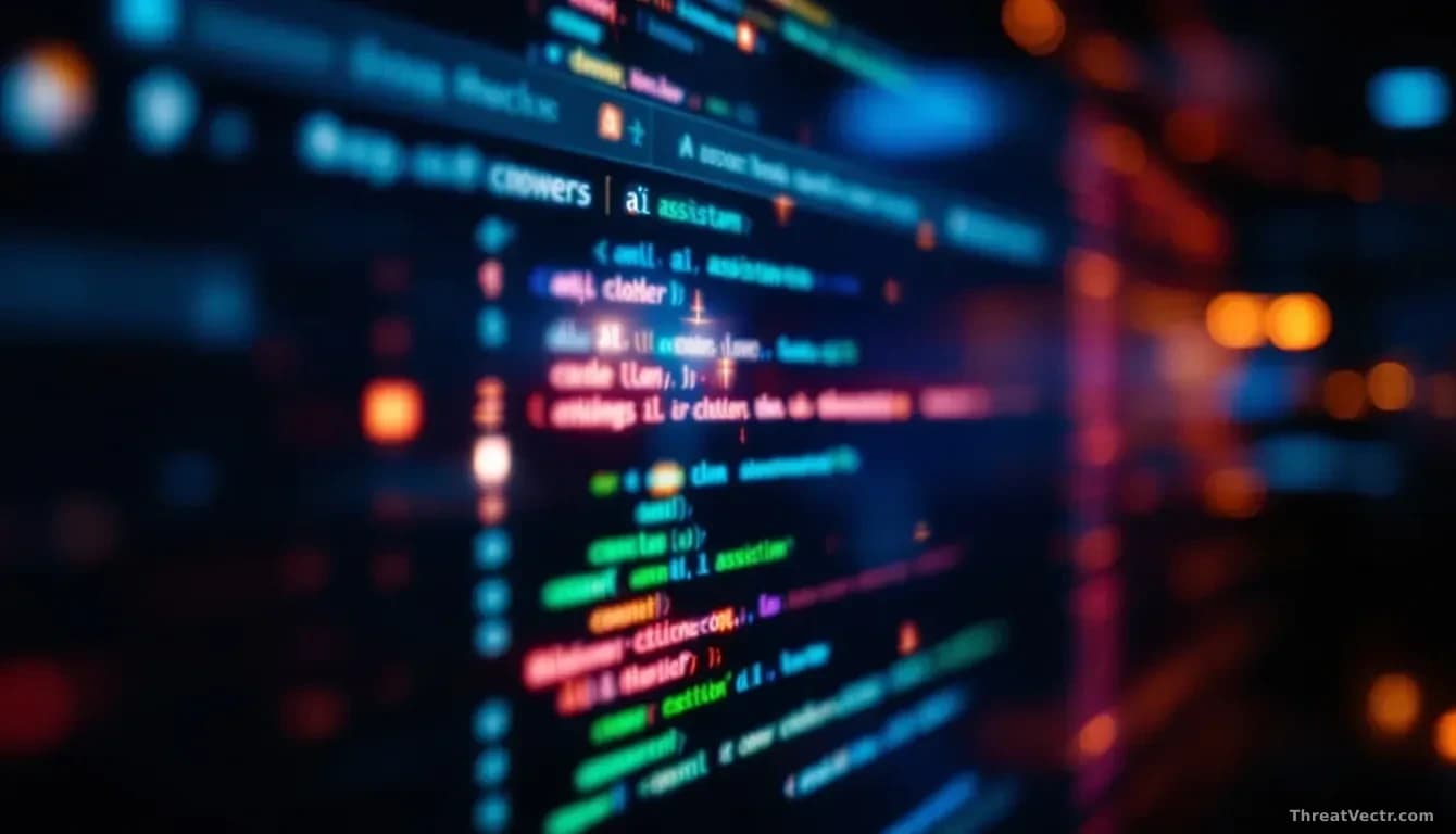 A web browser window showing multiple AI assistant icons in the address bar and sidebar, with an invisible threat indicator or code injection visual metaphor la