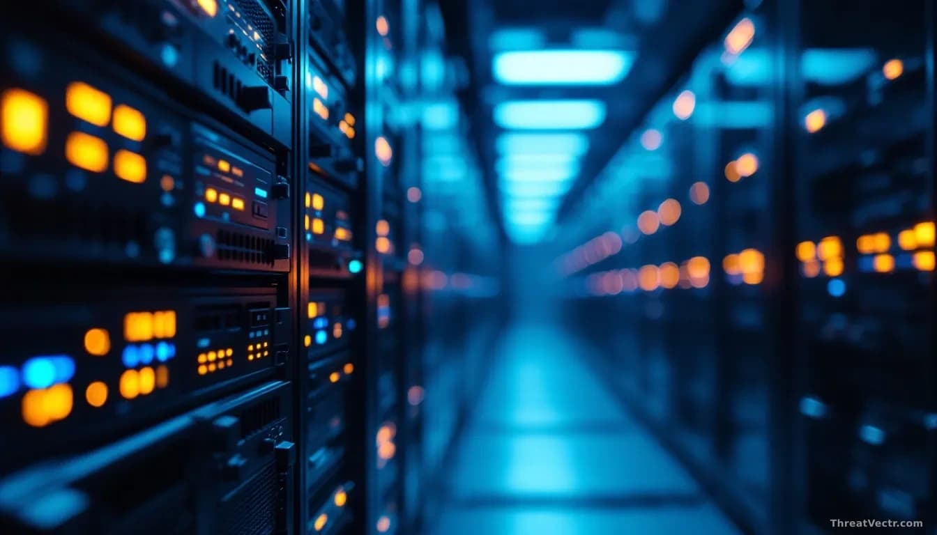 Illustration: A server rack inside a dimly lit data center