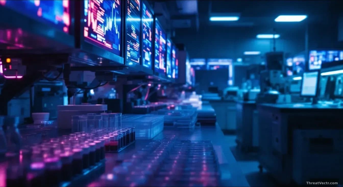 Illustration: A sterile laboratory environment at night
