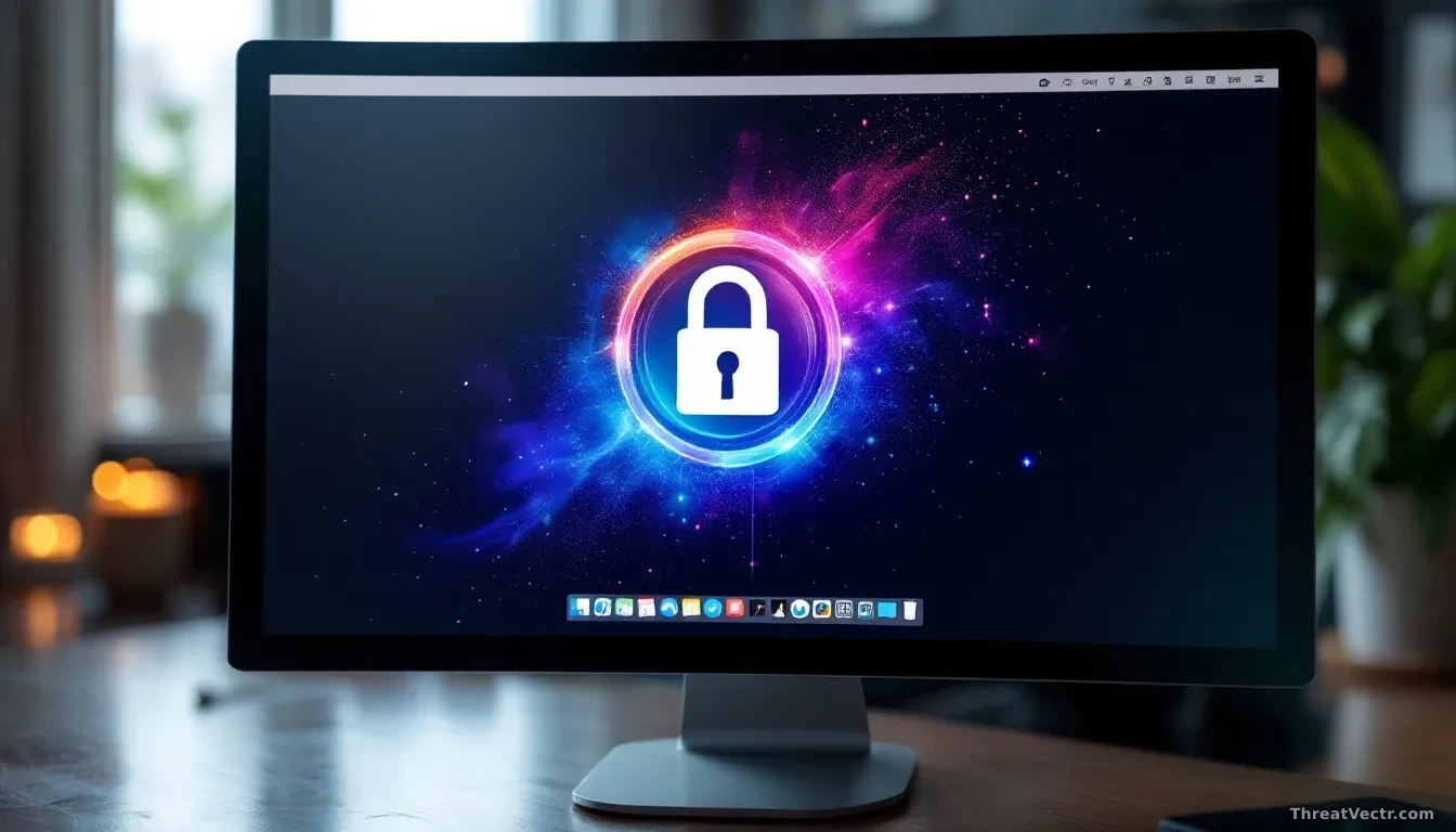 A computer screen displaying Ubuntu Desktop with a lock symbol, symbolizing security vulnerability